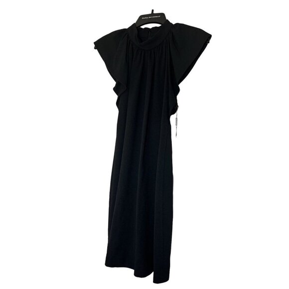 Calvin Klein Womens Black High Neck Short Flutter Sleeve Shift Dress Sz 12 New - Picture 5 of 10